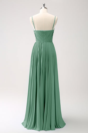 Vestido de dama de honor con tirantes de espagueti Eucalipto